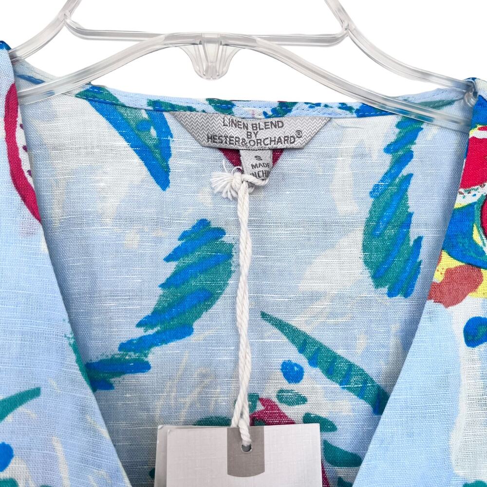Hester & Orchard Anthropologie Blue Floral Paisley Linen Blend Blouse Small NWT - Picture 2 of 13